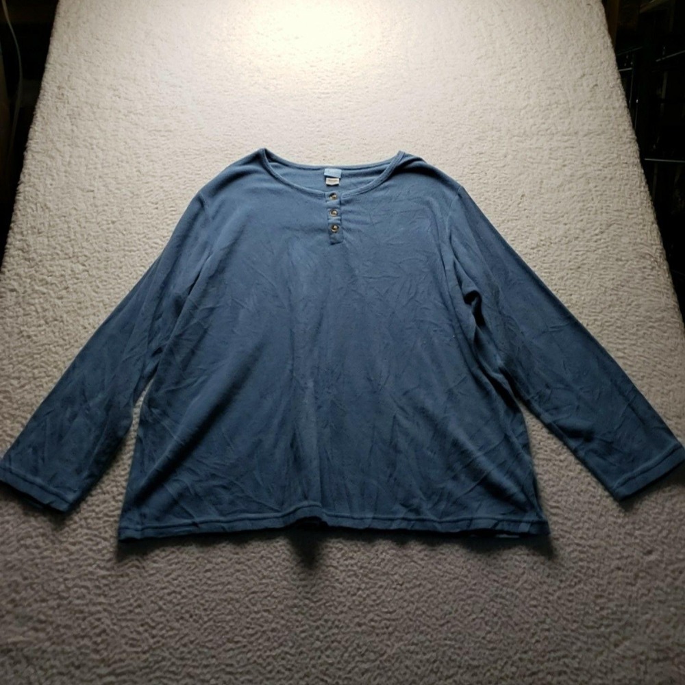 Comfort Corner Shirt Womens Plus 3X Blue Henley Long Sleeve Fleece Pullover Top